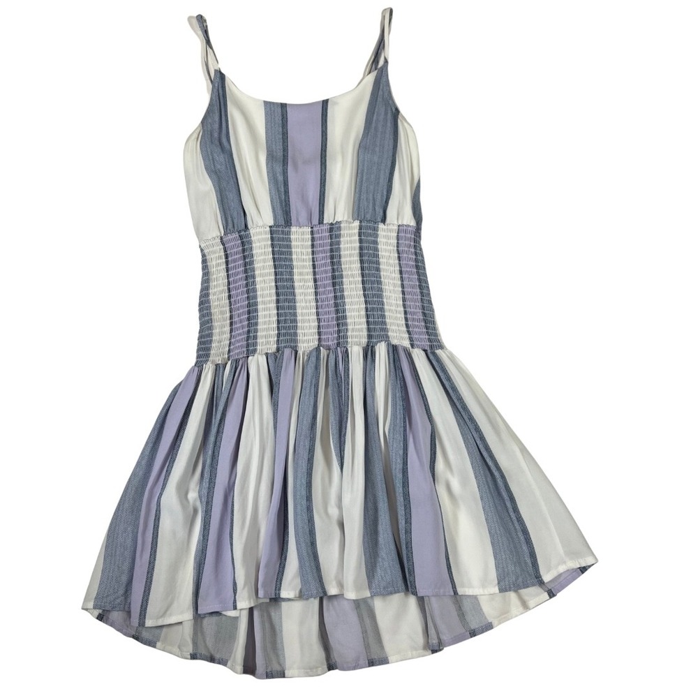 Ocean Drive Striped Sundress Womens M Smocked Blue White Rayon Mini Dress